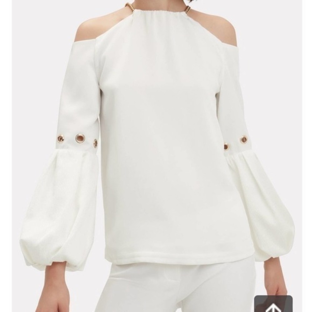 Self Portrait NWT ivory balloon sleeve gold chain blouse 4